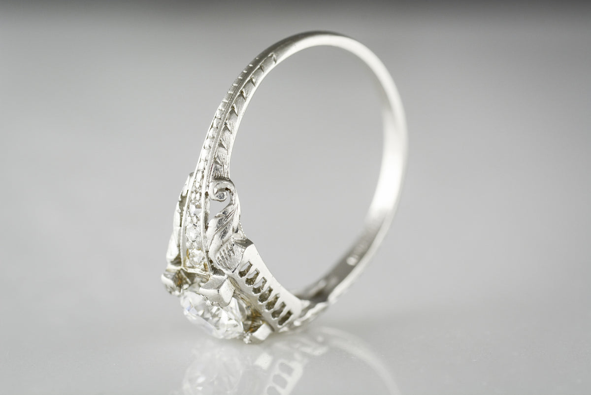 Antique Old European Cut Diamond in Edwardian / Pre-Art Deco Platinum Engagement or Anniversary Ring