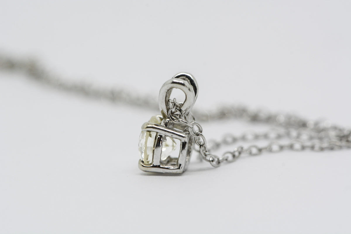 Antique Old European Cut Diamond in a 14K Solid White Gold Pendant and 14K, 16-Inch White Gold Chain; Anniversary or Birthday Gift