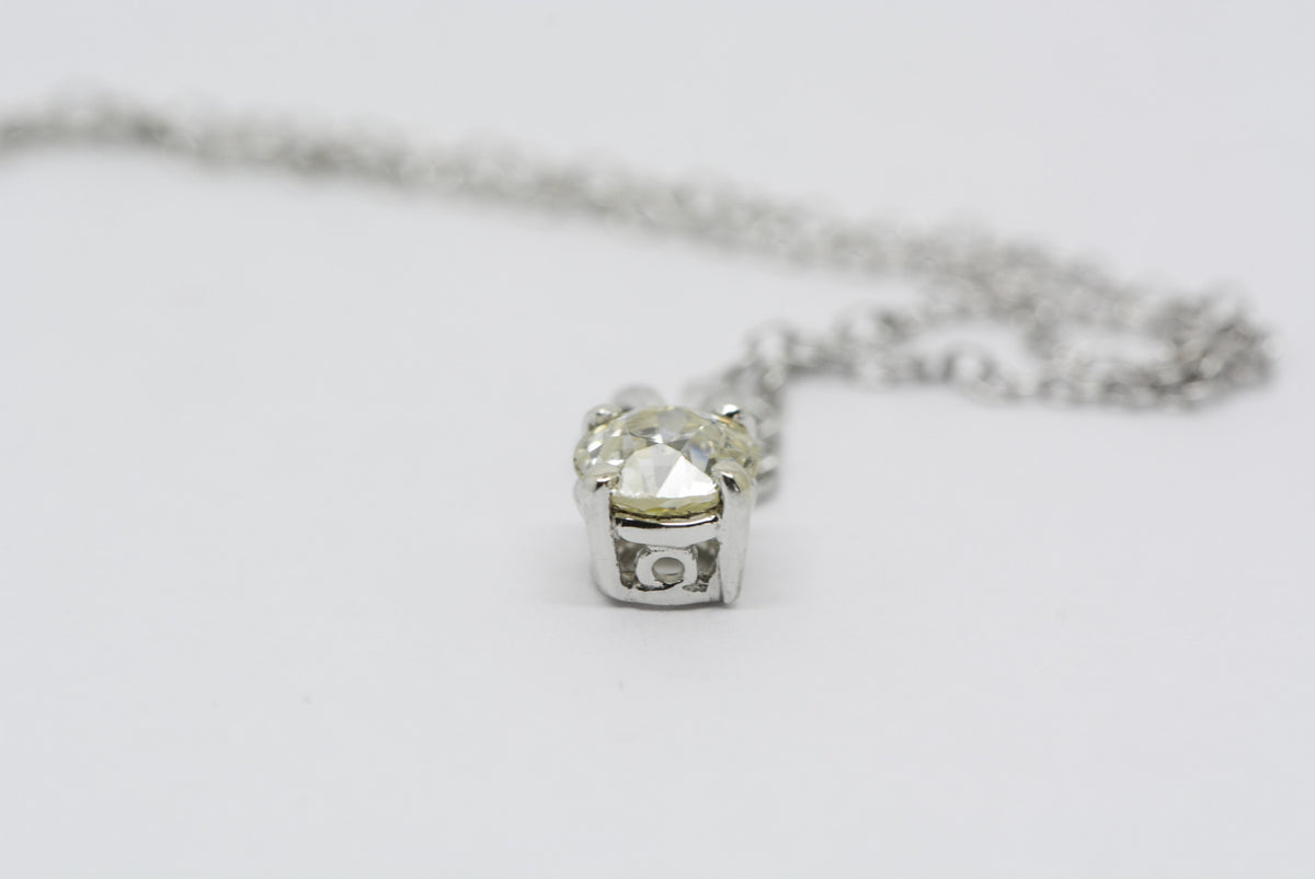 Antique Old European Cut Diamond in a 14K Solid White Gold Pendant and 14K, 16-Inch White Gold Chain; Anniversary or Birthday Gift