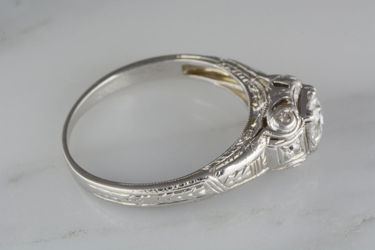 .45 Carat Old European Cut Diamond in 18K White Gold Edwardian / Pre- Art Deco Engagement Ring