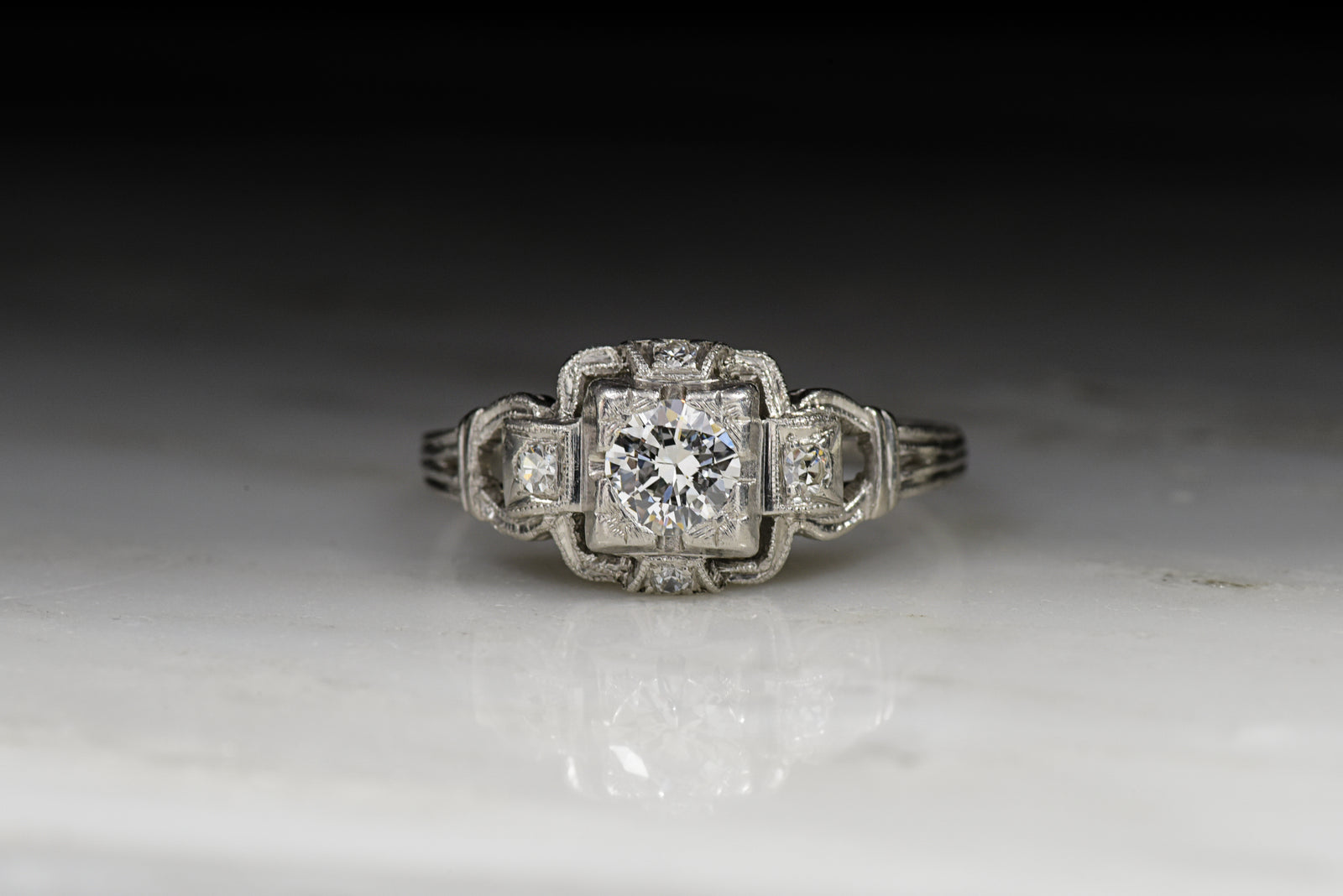 Vintage Edwardian Early Round Brilliant Cut Diamond Engagement Ring