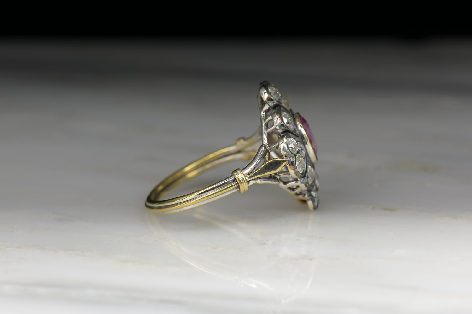 Antique Victorian Pink Sapphire and Old Mine Cut Diamond Cocktail Ring