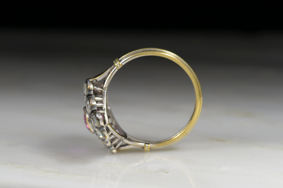 Antique Victorian Pink Sapphire and Old Mine Cut Diamond Cocktail Ring