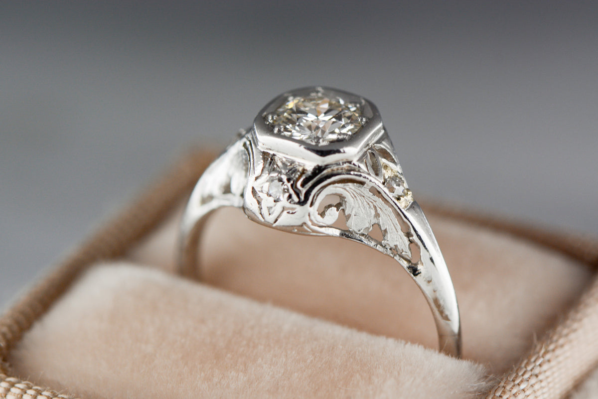 .55 Carat Old European Cut Diamond in Platinum Edwardian Engagement Ring with Diamond Accents