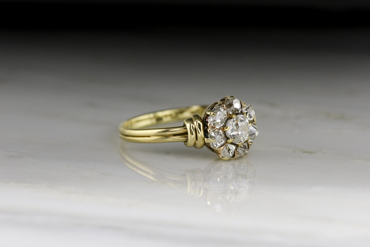 Antique Victorian Cluster Engagement Ring with Old Mine / Swiss Cut Diamond Center and Halo