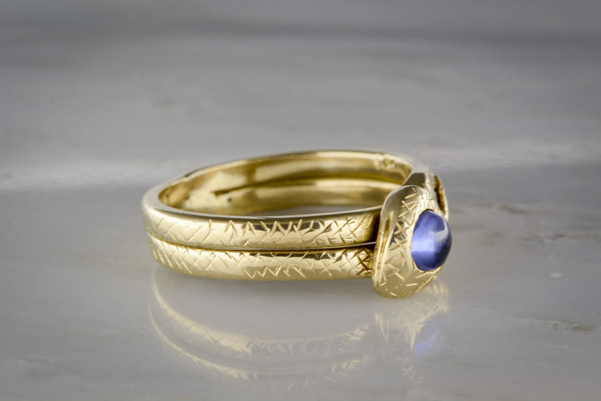 Antique Art Nouveau, Victorian Men&#39;s Sapphire and 18K Gold Snake / Serpent Engagement, Anniversary, or Wedding Ring