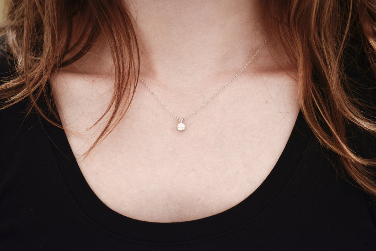 Antique Old European Cut Diamond in a 14K Solid White Gold Pendant and 14K, 16-Inch White Gold Chain; Anniversary or Birthday Gift
