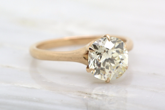 2.01ct VS1 Late Old Mine Cut / Early Old European Cut Diamond in Victorian Yellow/Rose Gold Tiffany Mount