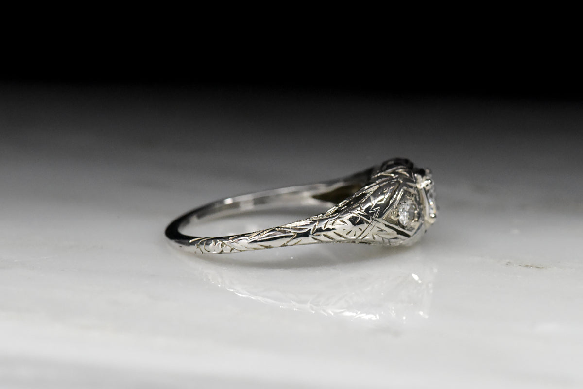 Vintage Art Deco Modern Round Brilliant Cut Diamond Engagement Ring with Edwardian Details