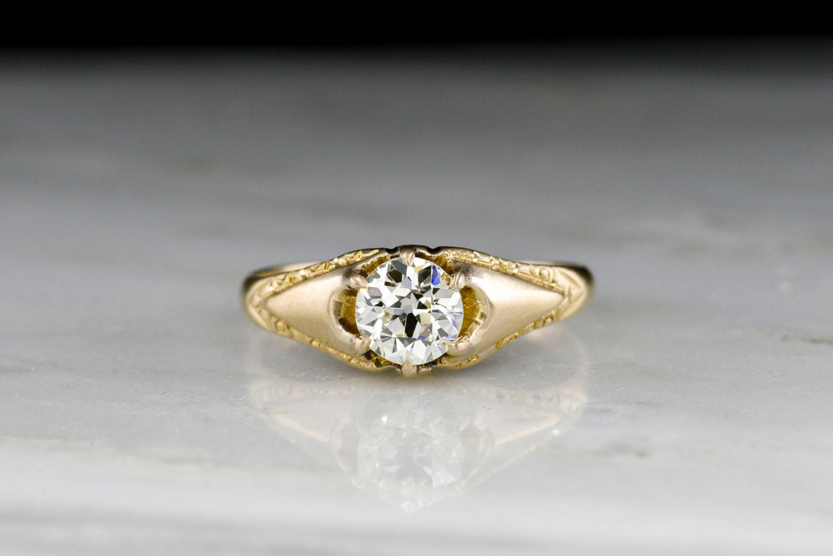 Victorian Ornamented Belcher Engagement Ring with an Old European Cut Diamond
