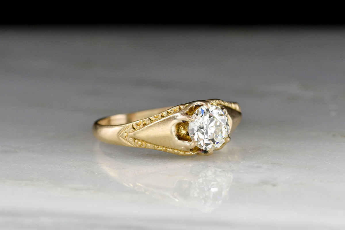 Victorian Ornamented Belcher Engagement Ring with an Old European Cut Diamond